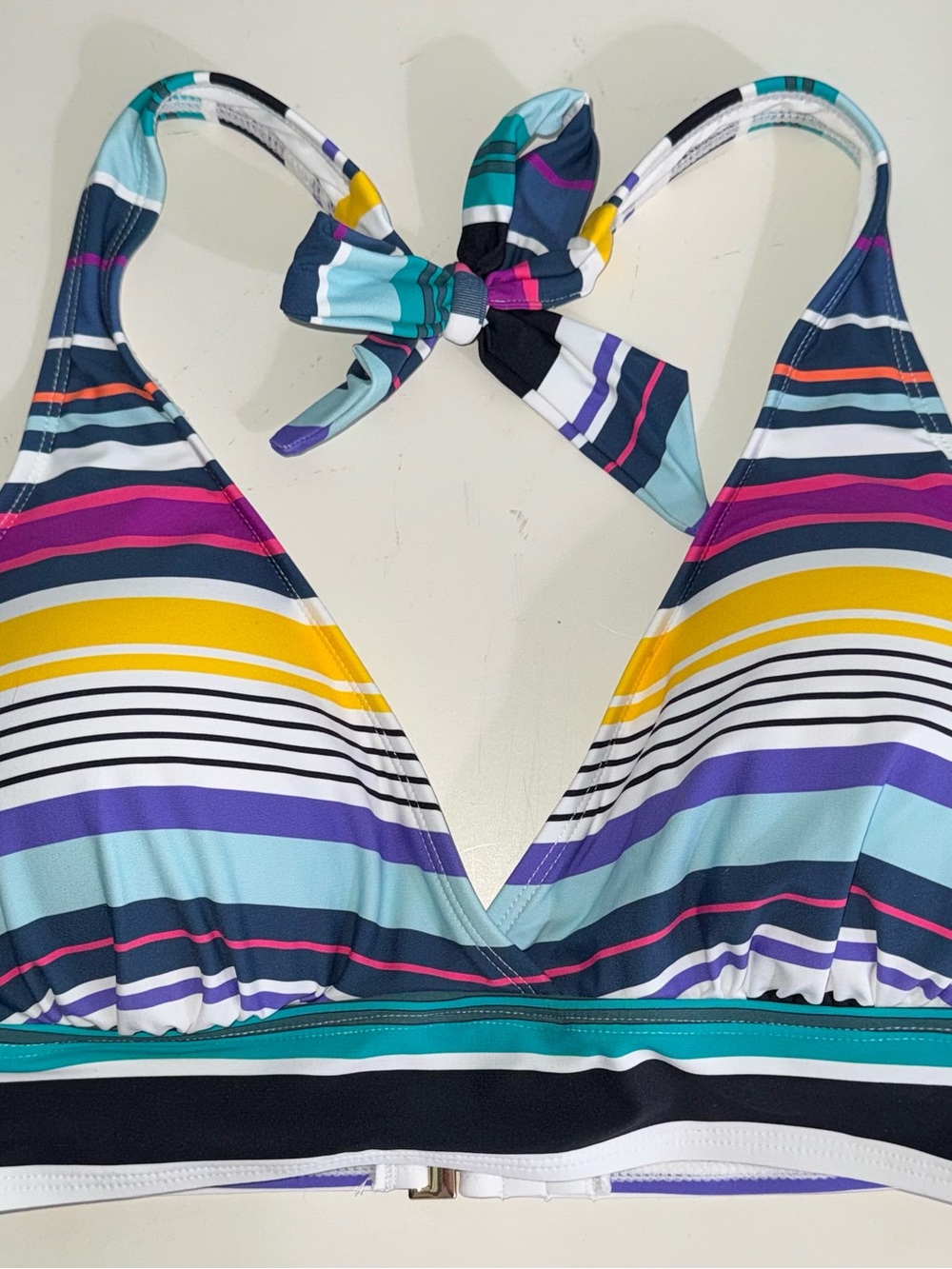 Anne Cole Multicolor Striped Halter Bikini Top in Yellow, Navy, Pink